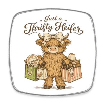 Vintage Highland Cow Flohmarkt - Viereckiger Kühlschrankmagnet - Weiß - Vorne