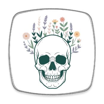 Skull Skull Botany Flowers Blossoms Mystical - Square fridge magnet - white - Front