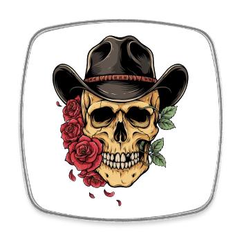 Skull Skull Cowboy Hat Red Roses Western - Magnet carré - blanc - Devant