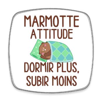 Marmotte Attitude Dormir Plus - Magnet carré - blanc - Devant