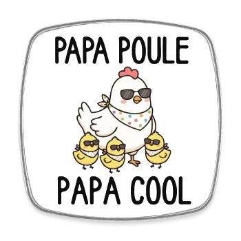 Papa Poule Cool et Poussins Stylés - Magnet carré - blanc - Devant