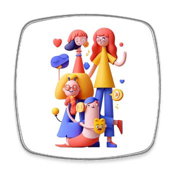 Colorful Group Scene Friendship Art - Square fridge magnet - white - Front