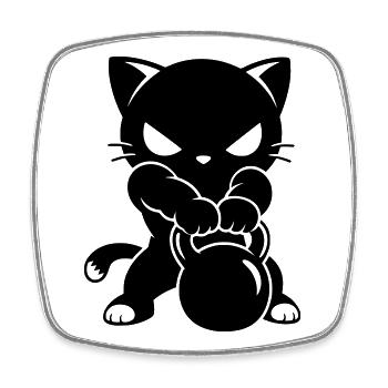 Fitness Cat with Kettlebell Motif - Square fridge magnet - white - Front
