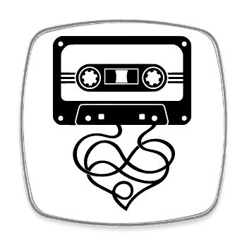 Cassette rétro avec motif de groupe en forme de cœur - Magnet carré - blanc - Devant