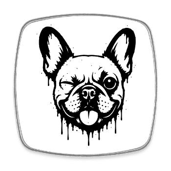Cheeky bulldog with wink look - Square fridge magnet - white - Front