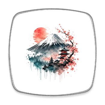Fuji Sakura Pagoda Watercolor - Square fridge magnet - white - Front