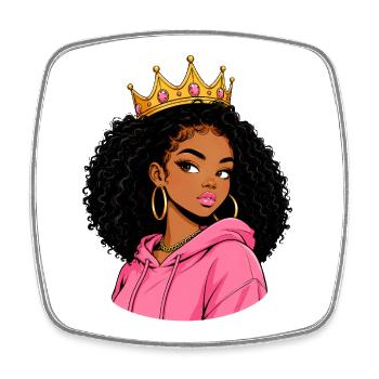 Royale noire - dame à capuche rose - Magnet carré - blanc - Devant