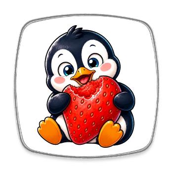 Cute Penguin Cartoon Strawberry Summer Joy - Square fridge magnet - white - Front
