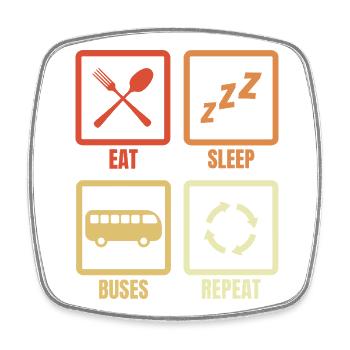 Eat Sleep Repeat Buses - Square fridge magnet - white - Front