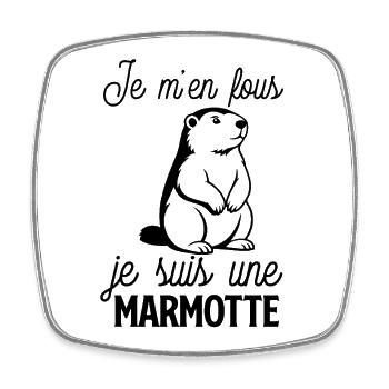 Je m'en fous je suis une marmotte  - Magnet carré - blanc - Devant