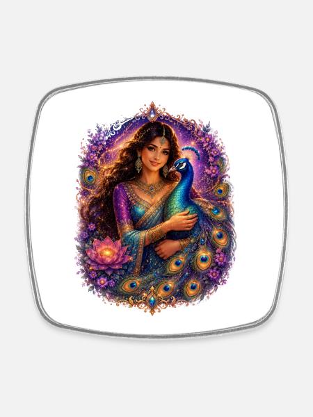 Mystical Peacock Princess - Square fridge magnet - white