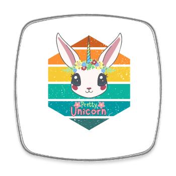 Pastell-Einhorn und Blumenkrone - Viereckiger Kühlschrankmagnet - Weiß - Vorne