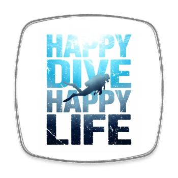 Happy Dive Happy Life – Vintage Scuba Diver - Viereckiger Kühlschrankmagnet - Weiß - Vorne