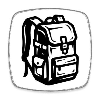 Voyage de camping avec symbole de sac à dos - Magnet carré - blanc - Devant