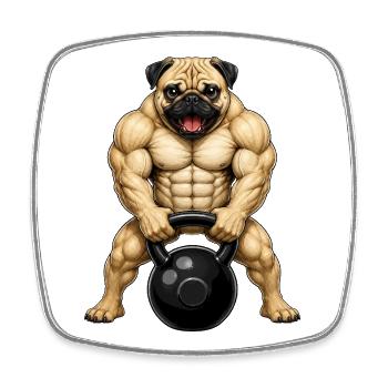 Entraînement de culturiste Carlin avec kettlebell - Magnet carré - blanc - Devant