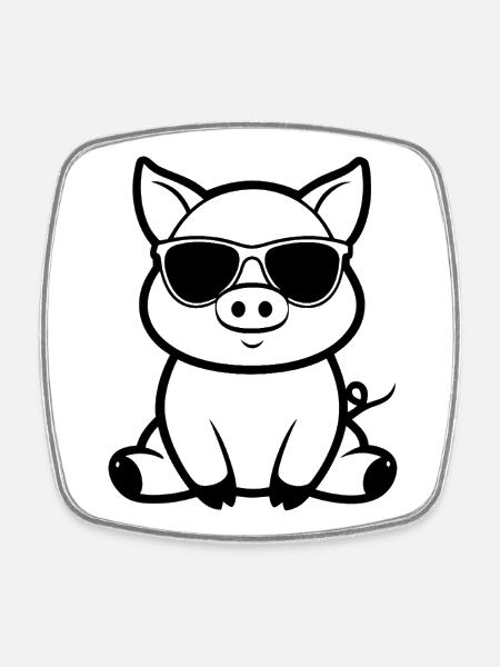 cochon - Magnet carré - blanc