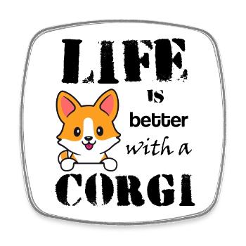 Life_is_better_with_corgi - Viereckiger Kühlschrankmagnet - Weiß - Vorne