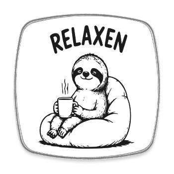 Relaxen Faultier mit Kaffee - Viereckiger Kühlschrankmagnet - Weiß - Vorne