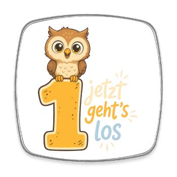 Erste Schritte Eule – Jetzt geht's Los - Viereckiger Kühlschrankmagnet - Weiß - Vorne