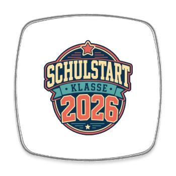 Schulstart 2026 Retro Abzeichen - Viereckiger Kühlschrankmagnet - Weiß - Vorne
