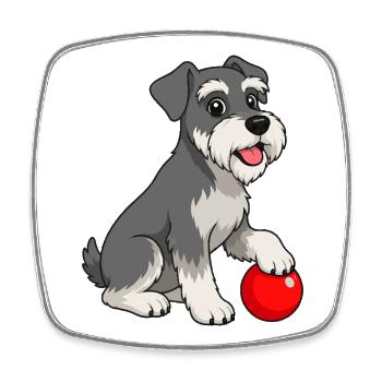 Image joyeuse d’un schnauzer avec une balle rouge - Magnet carré - blanc - Devant