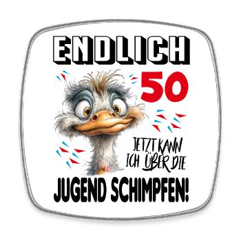 Endlich 50: Strauß Vogel Geburtstag Birthday - Viereckiger Kühlschrankmagnet - Weiß - Vorne