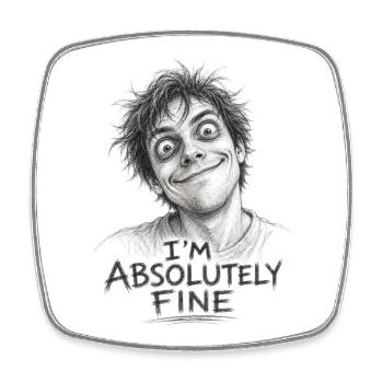 I'm Absolutely Fine Funny Pencil Sketch - Square fridge magnet - white - Front