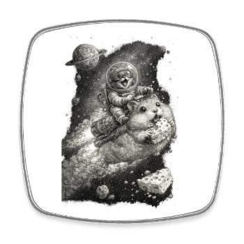 Cat’s Cheese-Powered Space Adventure - Square fridge magnet - white - Front