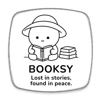 Booksy – Perdu dans les histoires, trouvé en paix - Magnet carré - blanc - Devant