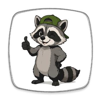 Raccoon with Green Cap Cartoon - Square fridge magnet - white - Front