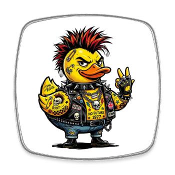 Male Punk Rubber Duck with Mohawk - Square fridge magnet - white - Front