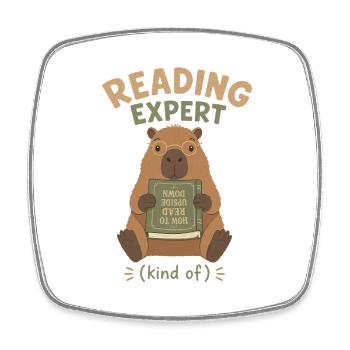 Reading Expert Cabybara: Upside-Down Book - Square fridge magnet - white - Front