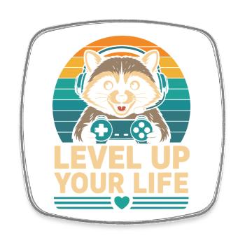 Level Up Your Life Raccoon Gamer - Square fridge magnet - white - Front