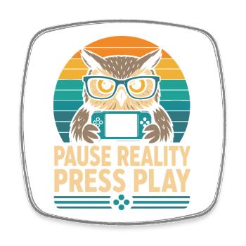 Break Reality Press Play Gamer Owl - Magnet carré - blanc - Devant