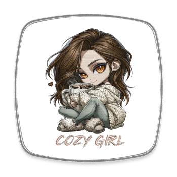 Cadeau d’hiver cocoa Chibi Cozy Girl - Magnet carré - blanc - Devant