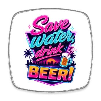 Économiser de l’eau, boire de la bière | Dicton rétro de la bière - Magnet carré - blanc - Devant
