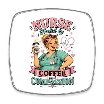 Nurse Fueled by Coffee and Compassion - Square fridge magnet - white - Front