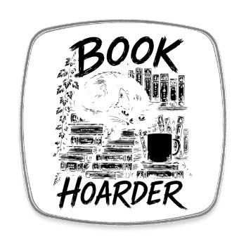 Collectionneur de livres : Collectionneur, Chat et Café - Magnet carré - blanc - Devant
