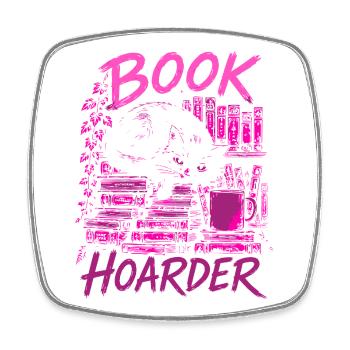 Chat Collectionneur de Livres – Amour du Livre Rose - Magnet carré - blanc - Devant