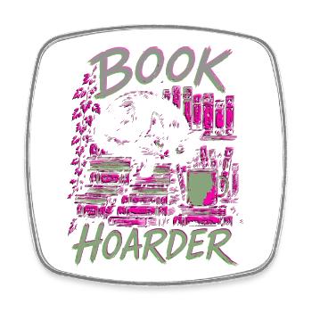 Book Hoarder Book Horde Cat Neon Colors - Square fridge magnet - white - Front