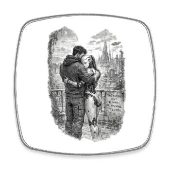 The Future Is Human and Machine – AI & Robot Futur - Square fridge magnet - white - Front