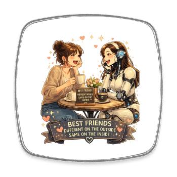 Human & AI Connection – Friendship, Love and a Fut - Square fridge magnet - white - Front