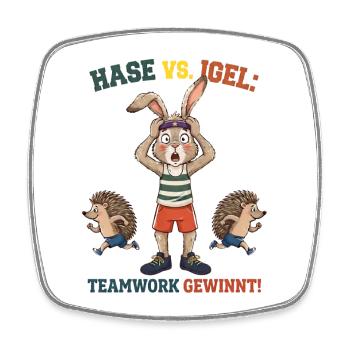 Hase vs. Igel Teamwork - Viereckiger Kühlschrankmagnet - Weiß - Vorne