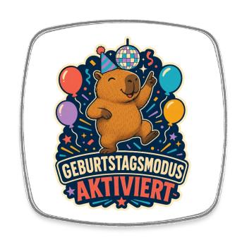 Geburtstagsmodus aktiviert – Party-Capybara - Viereckiger Kühlschrankmagnet - Weiß - Vorne