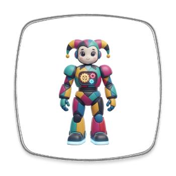 Patchwork Zahnrad-Narrenroboter - Viereckiger Kühlschrankmagnet - Weiß - Vorne