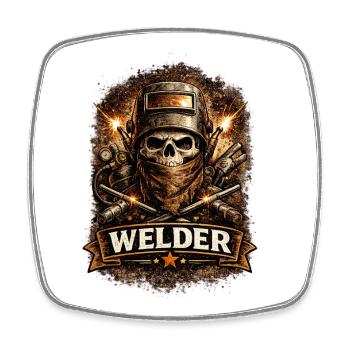 Skull Welder with Sparks - Square fridge magnet - white - Front