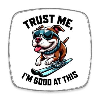 Dessin animé Skieur Bouledogue Chien Drôle - Magnet carré - blanc - Devant