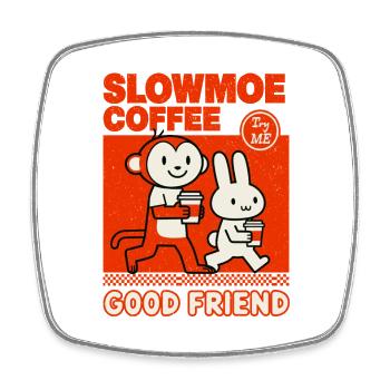 Dessin animé Slowmoe Coffee Friends - Magnet carré - blanc - Devant