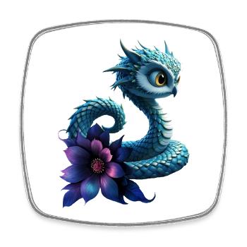 Dragon bleu à fleur violette - Magnet carré - blanc - Devant