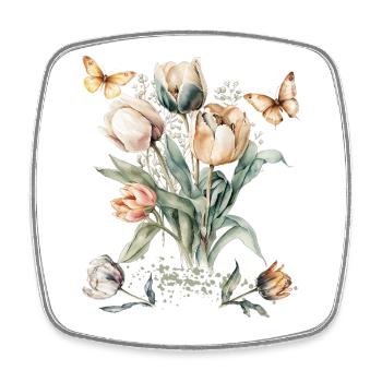 Vintage Tulip Bloom & Butterflies - Square fridge magnet - white - Front